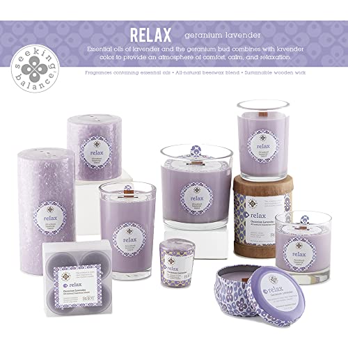 Root Candles Aromatherapy Candles Seeking Balance Beeswax Blend Timberline Pillar Scented Spa Candle, 3 x 6-Inch, Relax: Geranium Lavender