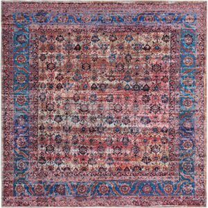 rugs.com maahru collection washable rug – 8 ft square pink low-pile rug perfect for living rooms, kitchens, entryways