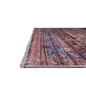 Rugs.com Maahru Collection Washable Rug – 8 Ft Square Pink Low-Pile Rug Perfect for Living Rooms, Kitchens, Entryways