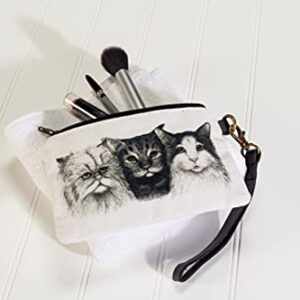 Abbott Collection 96-POUCH-CN-07 Cat Trio Zip Pouch with Strap, White/Black