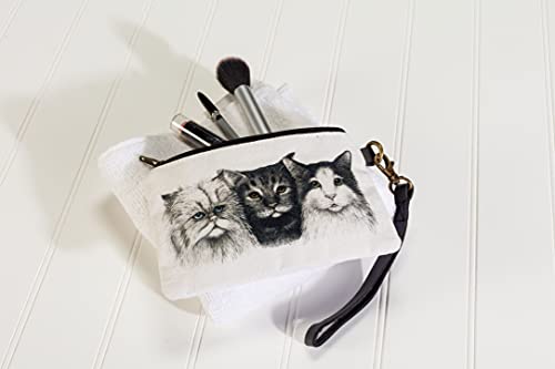 Abbott Collection 96-POUCH-CN-07 Cat Trio Zip Pouch with Strap, White/Black