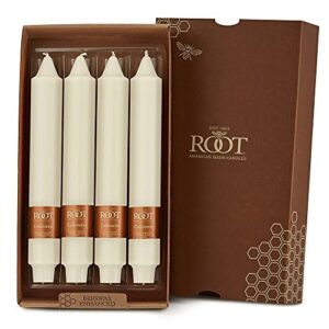 root candles unscented dinner candles beeswax enhanced smooth collenette boxed candle set, 9-inch, ivory, 4-count