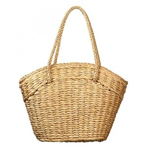 gets handmade tote straw bag rattan summer beach shoulder bag for women (brown)