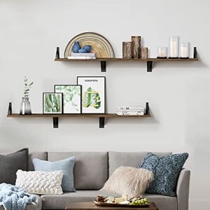 Rustic Floating Shelves Wall Mounted Set of 3, 17 Inch Natural Wood Wall Shelves, Decor Storage Shelf for Bedroom Bathroom Living Room Office Pictures Plants Books Cats TV (Rustic Brown)