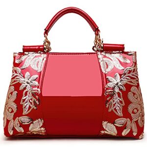 rullar women handbag purse patent leather top-handle shoulder bag embroidery totes satchel