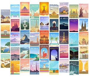 herzii prints vintage travel city posters collage kit for wall, 44 pcs 4×6’’ size – trendy cities travel vintage poster set – vintage wall collage kit – retro popular cities poster for wall decor