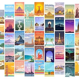 HerZii Prints Vintage Travel City Posters Collage Kit For Wall, 44 Pcs 4x6’’ Size - Trendy Cities Travel Vintage Poster Set - Vintage Wall Collage Kit - Retro Popular Cities Poster For Wall Decor