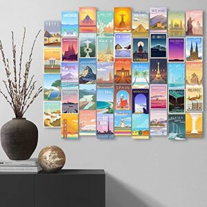 HerZii Prints Vintage Travel City Posters Collage Kit For Wall, 44 Pcs 4x6’’ Size - Trendy Cities Travel Vintage Poster Set - Vintage Wall Collage Kit - Retro Popular Cities Poster For Wall Decor