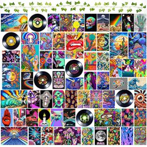 hodyun 100pcs wall collage kit indie aesthetic pictures posters records artificial vines, hippie trippy wall collage kit for prints pictures, wall art print for room, dorm photo display, vsco poster for bedroom