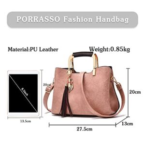 PORRASSO Handbags Purses Women Top-Handle Bags Ladies Fashion Crossbody Bag Satchel PU Leather Shoulder Tote Bags Pink