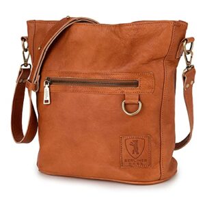 berliner bags vintage leather shoulder bag siena, crossbody handbag for women – brown