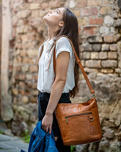 Berliner Bags Vintage Leather Shoulder Bag Siena, Crossbody Handbag for Women - Brown