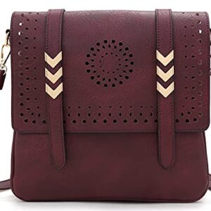 SunForMorning Crossbody Bag with Coin Purse for Women Leather Shoulder Sling Purse (Wine Red)