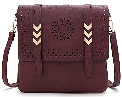 SunForMorning Crossbody Bag with Coin Purse for Women Leather Shoulder Sling Purse (Wine Red)