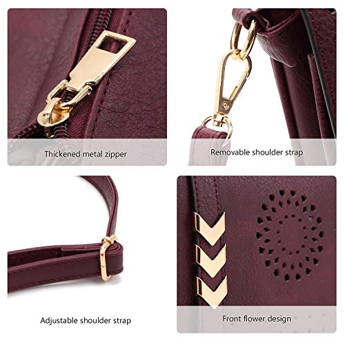 SunForMorning Crossbody Bag with Coin Purse for Women Leather Shoulder Sling Purse (Wine Red)