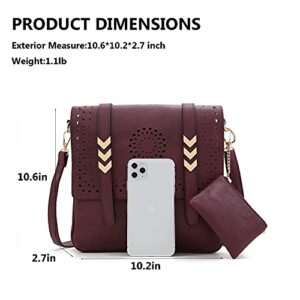 SunForMorning Crossbody Bag with Coin Purse for Women Leather Shoulder Sling Purse (Wine Red)