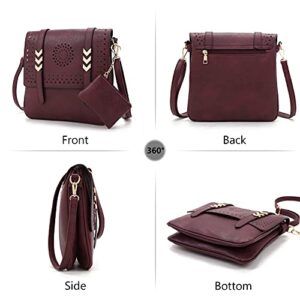 SunForMorning Crossbody Bag with Coin Purse for Women Leather Shoulder Sling Purse (Wine Red)