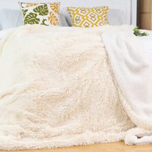 CHOSHOME Faux Fur Throw Blanket Throw Size, Plush Reversible Faux Fur and Sherpa Fleece Blanket Lightweight Fuzzy Shaggy Blanket, Comfy Fluffy Blankets and Throws for Couch Sofa Bed, 50"×60", Beige