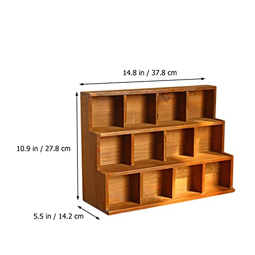 NUOBESTY Wooden Freestanding Wall Mounted Shadow Box Display Shelf Stair Step Case Vintage Shelving Box Unit Cabinet Organizer for Doll Figurines Pot 37. 8x27. 8x14. 2cm