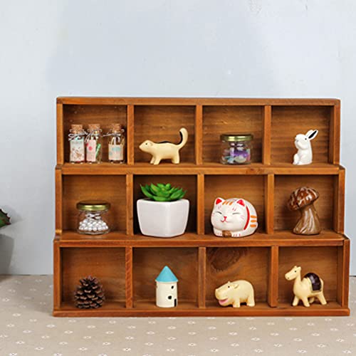 NUOBESTY Wooden Freestanding Wall Mounted Shadow Box Display Shelf Stair Step Case Vintage Shelving Box Unit Cabinet Organizer for Doll Figurines Pot 37. 8x27. 8x14. 2cm