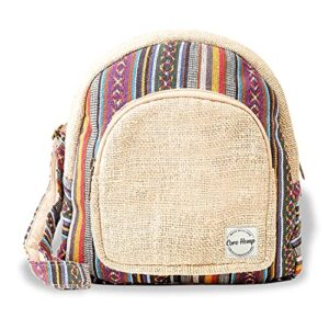 core hemp mini backpack – handmade boho purse made from organic hemp – colorful hippy bag with two compartments