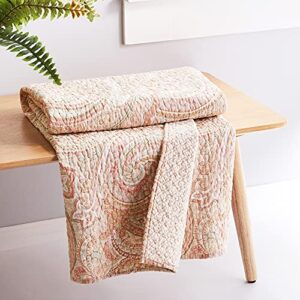 Levtex - Spruce Coral - Quilted Throw - (50 x 60) - Paisley - Coral and Tan - Reversible Pattern - Cotton Fabric