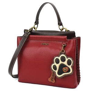 chala handbags paw print charming satchel crossbody handbag – dog lover, dog mom (burgundy-ivory paw)