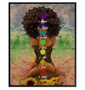 black art for african american women – boho positive affirmations zen meditation decor – inspirational afro yoga wall art – new age hippie chakra room decor – personal growth uplifting spiritual gifts