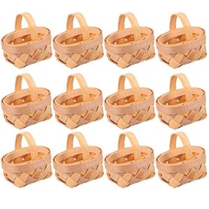 Candy Basket Bushel Basket 12pcs Mini Woven Baskets with Handles Tree Hanging Miniature Wooden Chip Baskets Ornaments for Farmhouse Rustic Wedding Party Candy Basket Bamboo Easter Basket