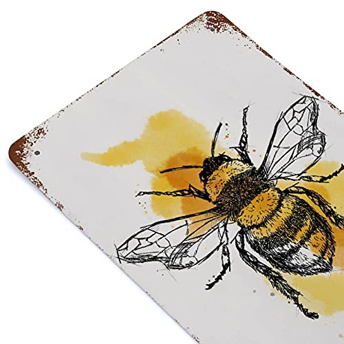 Antique Tin Sign BEE Metal Tin Sign Retro Nostalgic Tin Sign Fun Decorative Sign for Home Kitchen Bar Room Garage Decor Insect Honey Bumblebee Gift for Her Gift for Mum 8x5.5 Inch