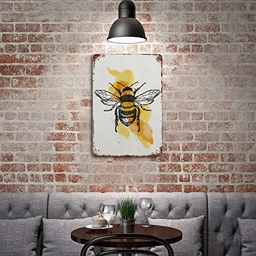 Antique Tin Sign BEE Metal Tin Sign Retro Nostalgic Tin Sign Fun Decorative Sign for Home Kitchen Bar Room Garage Decor Insect Honey Bumblebee Gift for Her Gift for Mum 8x5.5 Inch