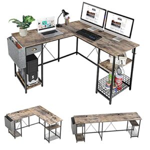 x-cosrack 88.5inch l-shaped computer desk with storage shelves drawer, home office writing corner desk, 2 person long desk pc laptop workstation with hooks storage bag cable hole
