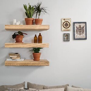 Wood Floating Shelves Wall Mounted 17 inch, 3 Tier Rustic Wooden Wall Shelves for Bathroom Living Room Bedroom Laundry Kitchen Storage Farmhouse Decor, Set of 3