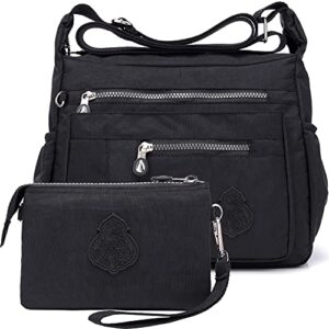scioltoo crossbody bags for women travel purses with multi-pockets nylon lightweight waterproof shoulder messenger black