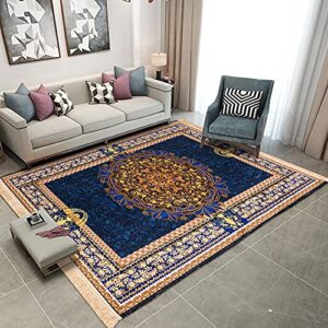 answet area rug modern flannel non-slip floor mat living room bedroom tassels carpet home decor rectangle 4 * 6 feet blue