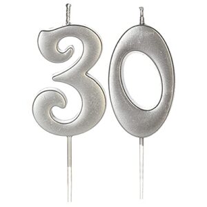 silver 30th birthday candles for cake, number 30 1 3 glitter candle party anniversary cakes decoration for kids women or men