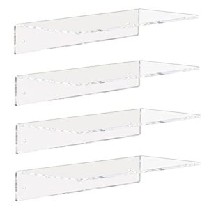 weiai clear acrylic shelves 12 inch, floating wall mounted shelf for bedroom, living room, bathroom, set of 4