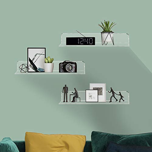 Weiai Clear Acrylic Shelves 12 Inch, Floating Wall Mounted Shelf for Bedroom, Living Room, Bathroom, Set of 4