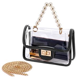 ying yumei clear purse for women, fashion crossbody clutch handbag cute, small see through bag (black)