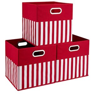 hsdt fabric storage cube bins 13x13x13 inch foldable boxes red cloth basket with white strip pattern for shelves or closet organzier ,qy-sc34-3