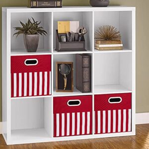 HSDT Fabric Storage Cube Bins 13x13x13 Inch Foldable Boxes Red Cloth Basket with White Strip Pattern for Shelves or Closet Organzier ,QY-SC34-3