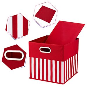 HSDT Fabric Storage Cube Bins 13x13x13 Inch Foldable Boxes Red Cloth Basket with White Strip Pattern for Shelves or Closet Organzier ,QY-SC34-3