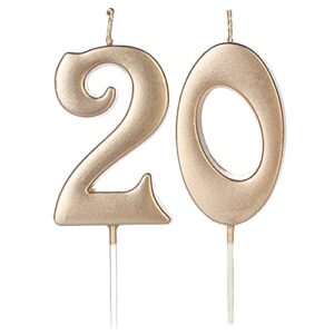 champagne gold 20th birthday candles for cake, number 20 glitter candle party anniversary cakes decoration for kids women or men