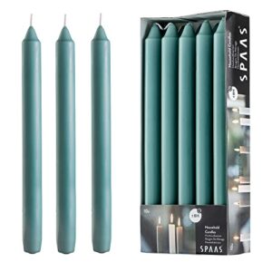 10 pack straight unscented green candles – 9.5 inch tall candle sticks – dripless long burning candles for dinner table, weddings, home decoration, holidays – 8 hour burn time