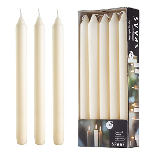 10 Pack Straight Unscented Ivory Candles - 9.5 Inch Tall Candle Sticks - Dripless Long Burning Candles for Dinner Table, Weddings, Home Decoration, Holidays - 8 Hour Burn Time