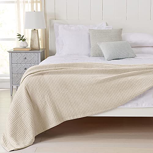 Great Bay Home 100% Cotton Waffle Weave Blanket. Lightweight and Soft, Perfect for Layering. Mikala Collection, Oatmeal, King