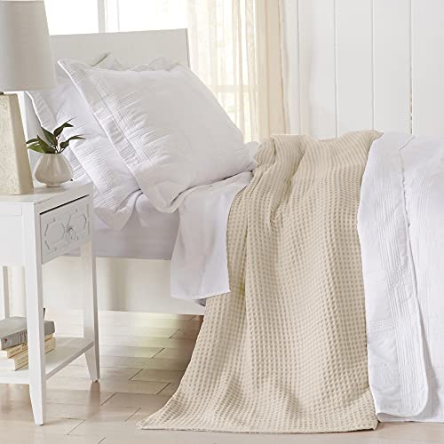 Great Bay Home 100% Cotton Waffle Weave Blanket. Lightweight and Soft, Perfect for Layering. Mikala Collection, Oatmeal, King