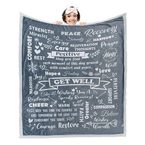 mami home get Well Soon Gift Blanket, Healing Thoughts Positive Energy Comfort Blanket, Flannel Fleece Sherpa Throw Blanket 60x50 (Grey, 60x50)