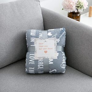 mami home get Well Soon Gift Blanket, Healing Thoughts Positive Energy Comfort Blanket, Flannel Fleece Sherpa Throw Blanket 60x50 (Grey, 60x50)