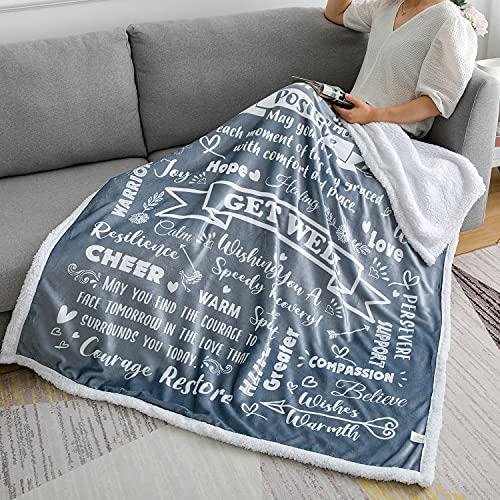mami home get Well Soon Gift Blanket, Healing Thoughts Positive Energy Comfort Blanket, Flannel Fleece Sherpa Throw Blanket 60x50 (Grey, 60x50)